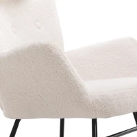 Sponge Cushion Rocking Chair with Footrest, Neck Pillow, Solid Wood Frame, Modern Rocker for Living Room, Bedroom, 82x65x94 cm, White(m-7)