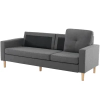 6.5ft Multi-functional 3 Seater Sofa Bed with Removable Footrest, Solid Wood Frame, 190x76x84 cm, Grey(m-7)