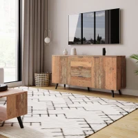 Vintage Sideboard Cabinet with Storage Drawers, Adjustable Shelves, Ideal Wood Chest of Drawers for Living Room, Kitchen, 140x35x70 cm, Brown(m-4)