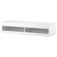 Wall-Mounted High Gloss TV Cabinet with LED Lights, Modern Floating Media Console for up to 65" TV, for Living Room, 140x40x30.5 cm, White(m-8)
