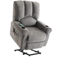 Electric Power Lift Recliner Chair with Single Motor, Heated Massage, Stand Assist, Storage Pockets, Cup Holders, 91x90x108 cm, Grey(m-2)