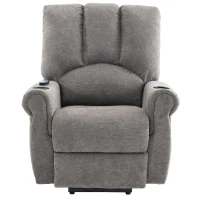 Electric Power Lift Recliner Chair with Single Motor, Heated Massage, Stand Assist, Storage Pockets, Cup Holders, 91x90x108 cm, Grey(m-10)