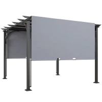 Outsunny 3 x 3(m) Outdoor Retractable Pergola, Garden Pergola Gazebo with Adjustable Canopy, Grey(m-10)