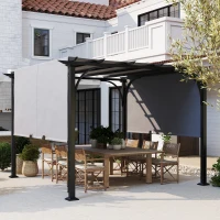 Outsunny 3 x 3(m) Outdoor Retractable Pergola, Garden Pergola Gazebo with Adjustable Canopy, Grey(m-11)