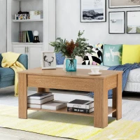 Lift-Top Coffee Table with Hidden Storage and Lower Shelf, Adjustable Height, Engineered Hardwood, 100x45x49-63 cm, Oak(m-4)