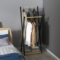 HOMCOM Cuier de Podea din Lemn cu 2 Bare, Suport pentru Haine Autoportant Modern cu Raft Inferior, 61x45x152 cm, Natural(m-6)
