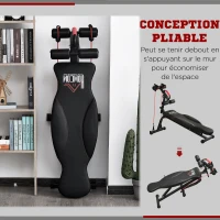 HOMCOM Banc de musculation pliable inclinable multifonction banc Fitness sit-up bandes d'extension latérales + poignée traction acier revêtement synthétique noir rouge(m-6)