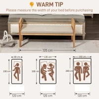 HOMCOM Bancă Modernă pentru Capătul Patului cu Perne Groase, Cotiere din Ratan și Cadru din Lemn Masiv, 120x38x61.5 cm, Crem(m-7)