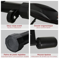 HOMCOM Banc de musculation pliable inclinable multifonction banc Fitness sit-up bandes d'extension latérales + poignée traction acier revêtement synthétique noir rouge(m-7)