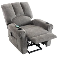 Electric Power Lift Recliner Chair with Single Motor, Heated Massage, Stand Assist, Storage Pockets, Cup Holders, 91x90x108 cm, Grey(m-8)