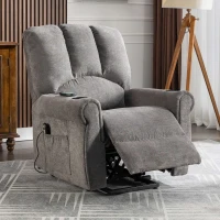Electric Power Lift Recliner Chair with Single Motor, Heated Massage, Stand Assist, Storage Pockets, Cup Holders, 91x90x108 cm, Grey(m-4)