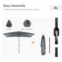 Outsunny 3x2m Patio Parasol Garden Umbrellas Canopy with Aluminium Tilt Crank Rectangular Sun Shade Steel, Dark Grey(m-6)