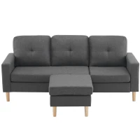 6.5ft Multi-functional 3 Seater Sofa Bed with Removable Footrest, Solid Wood Frame, 190x76x84 cm, Grey(m-2)