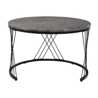 Set of 2 Modern Nesting Marble Coffee Tables with Metal Frame, Space-Saving Design, 70x70x45 cm and 44.5x44.5x38 cm, Grey(m-8)