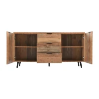 Credenza Vintage in Legno Marrone con 3 Cassetti e Ripiani Regolabili per Soggiorno e Sala da Pranzo, Marrone antico(m-6)