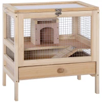 PawHut Hamster Cage Rodent Pet Small Animal Kit Large Wooden hut Box Double Layers Easy Clean 46 x 34 x 48 cm(m-1)