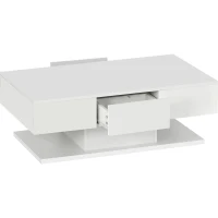 Modern High-Gloss Coffee Table with LED Lights, 2 Drawers and Remote Control, Chipboard, 100x60x36 cm - Ideal for Contemporary Living Spaces, White(m-2)
