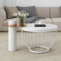 Modern Nest of Coffee Tables Set of 2, Melamine Veneer Top with Metal Frame, Includes Large and Small Tables, Easy Assembly, 60x60x40 cm; 40x40x42 cm, White(m-1)