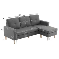 6.5ft Multi-functional 3 Seater Sofa Bed with Removable Footrest, Solid Wood Frame, 190x76x84 cm, Grey(m-3)
