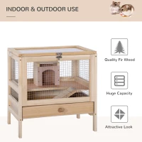 PawHut Hamster Cage Rodent Pet Small Animal Kit Large Wooden hut Box Double Layers Easy Clean 46 x 34 x 48 cm(m-4)