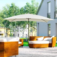 Outsunny Sombrilla de Aluminio 200x300x240 cm Parasol Rectangular de Jardín Inclinable con Manivela y Poste Desmontable para Terraza Piscina Patio Exterior Crema(m-2)