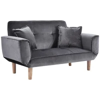 2 Seater Recliner Sofa with Wooden Legs, Multi-Position Sleeping Sofa Chair, 125x61x70 cm, Grey(m-2)