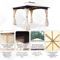 Outsunny 3.2 x 3.2m Garden Gazebo - Double Roof Outdoor Gazebo Canopy Shelter with Netting, Solid Steel Frame for Garden, Lawn, Backyard, and Deck(m-5)