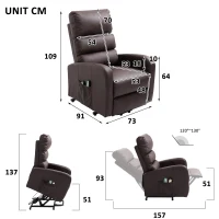 Power Lift Recliner Massage Chair with Heat & Vibration, Heavy Duty Safety Motion, Side Pockets, Remote Control, 73x91x109 cm, Brown(m-3)