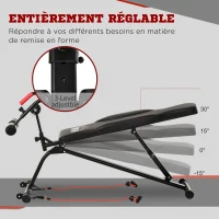 HOMCOM Banc de musculation pliable inclinable multifonction banc Fitness sit-up bandes d'extension latérales + poignée traction acier revêtement synthétique noir rouge(m-5)