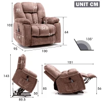 Power Massage Lift Recliner Chair with Heat & Vibration, USB Ports, Side Pockets, Easy Assembly, 100x95x102 cm, Ergonomic 6 Points Vibration Massage, Brown(m-3)