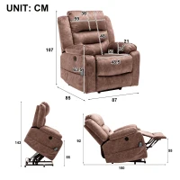 Electric Recliner Massage Chair with Heat, USB Ports, Side Pockets, Easy Assembly, for Home Living Room, 87x85x107 cm, Brown(m-3)