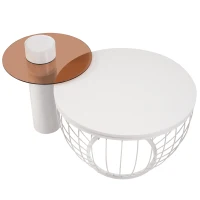Modern Nest of Coffee Tables Set of 2, Melamine Veneer Top with Metal Frame, Includes Large and Small Tables, Easy Assembly, 60x60x40 cm; 40x40x42 cm, White(m-11)