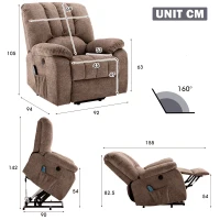 Executive Power Lift Massage Chair with Heating Points, USB Ports, Side Pockets, Easy Assembly, 92x94x105 cm, Brown(m-3)
