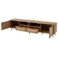 Oak Finish TV Stand with Storage Cabinets and 2 Open Shelves, TV Media Units for Living Room, Bedroom, Office, 200x37x48.5 cm, Oak(m-7)