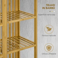 HOMCOM Armadio Aperto in Bambù con 2 Ante Scorrevoli, Ripiani Aperti e Barra Appendiabiti, 145x35x165cm(m-4)