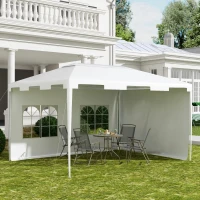 Outsunny 3 x 4 m Garden Gazebo Shelter Marquee Party Tent with 2 Sidewalls for Patio Yard Outdoor - White(m-2)