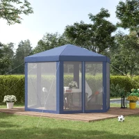 Outsunny Gazebo Esagonale Moderno e Versatile da Giardino in Tessuto e Metallo 2x2m Blu Bianco(m-2)