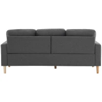 6.5ft Multi-functional 3 Seater Sofa Bed with Removable Footrest, Solid Wood Frame, 190x76x84 cm, Grey(m-9)