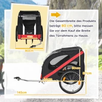 PawHut Hundeanhänger Fahrradanhänger bis 30kg geländegängig lagerbar wetterfest Reflektoren Oxford-Gewebe Stahlrahmen 145 x 80 x 87 cm Schwarz+Rot(m-3)