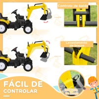 HOMCOM Trator a Pedais para Crianças Escavadora para Crianças com Pá Dianteira e Buzina Trator Infantil 107x42x71 cm Amarelo(m-5)