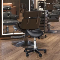 HOMCOM Scaun Rotativ cu Roți, Scaun pentru Coafor și Estetician cu Înălțime Ajustabilă, Tapițat cu Piele Ecologică, 35x38x43-55 cm, Negru(m-8)