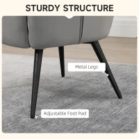 HOMCOM Fotoliu Tapițat cu Cotiere și Suport pentru Picioare Integrat, Taburet din Țesătură cu Efect de Catifea, 73x77.5x98 cm, Gri Deschis(m-5)