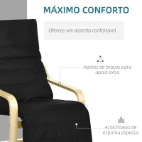 HOMCOM Poltrona Relax com Apoio para os Pés Ajustáveis Poltrona Estofada em Tecido com Estrutura de Madeira 66,5x94x100 cm Preto(m-5)