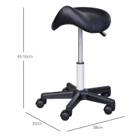 HOMCOM Scaun Rotativ cu Roți, Scaun pentru Coafor și Estetician cu Înălțime Ajustabilă, Tapițat cu Piele Ecologică, 35x38x43-55 cm, Negru(m-3)