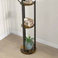 HOMCOM Cabide de Pé Giratório para Roupa de 4 Níveis com 4 Prateleiras 8 Ganchos para Pendurar Roupas Ø30x175 cm Marrom Rústico(m-9)