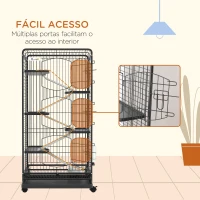 PawHut Gaiola para Pequenos Animais com 6 Níveis Gaiola para Roedores com Rodas Rampa e Bandeja Amovível  64x43,5x131 cm Preto(m-7)