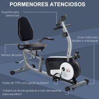 HOMCOM Bicicleta Estática com Encosto com 8 Níveis de Resistência Magnética Comprimento Ajustável Ecrã LCD 122-137x62x103 cm Cinza(m-7)