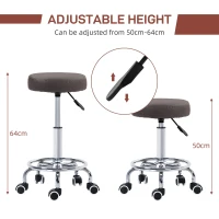 Vinsetto PU Leather Rolling Stool, Height Adjustable Stool Chair with Wheels for Salon, Massage, Spa, Grey(m-4)