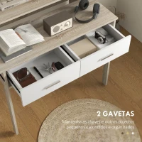 HOMCOM Mesa Consola de Entrada de 2 Níveis com Trilhos Deslizantes 2 Gavetas 2 Rodas Móvel de Entrada 95x35x87 cm Madeira e Branco(m-5)
