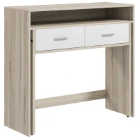 HOMCOM Mesa Consola de Entrada de 2 Níveis com Trilhos Deslizantes 2 Gavetas 2 Rodas Móvel de Entrada 95x35x87 cm Madeira e Branco(m-11)